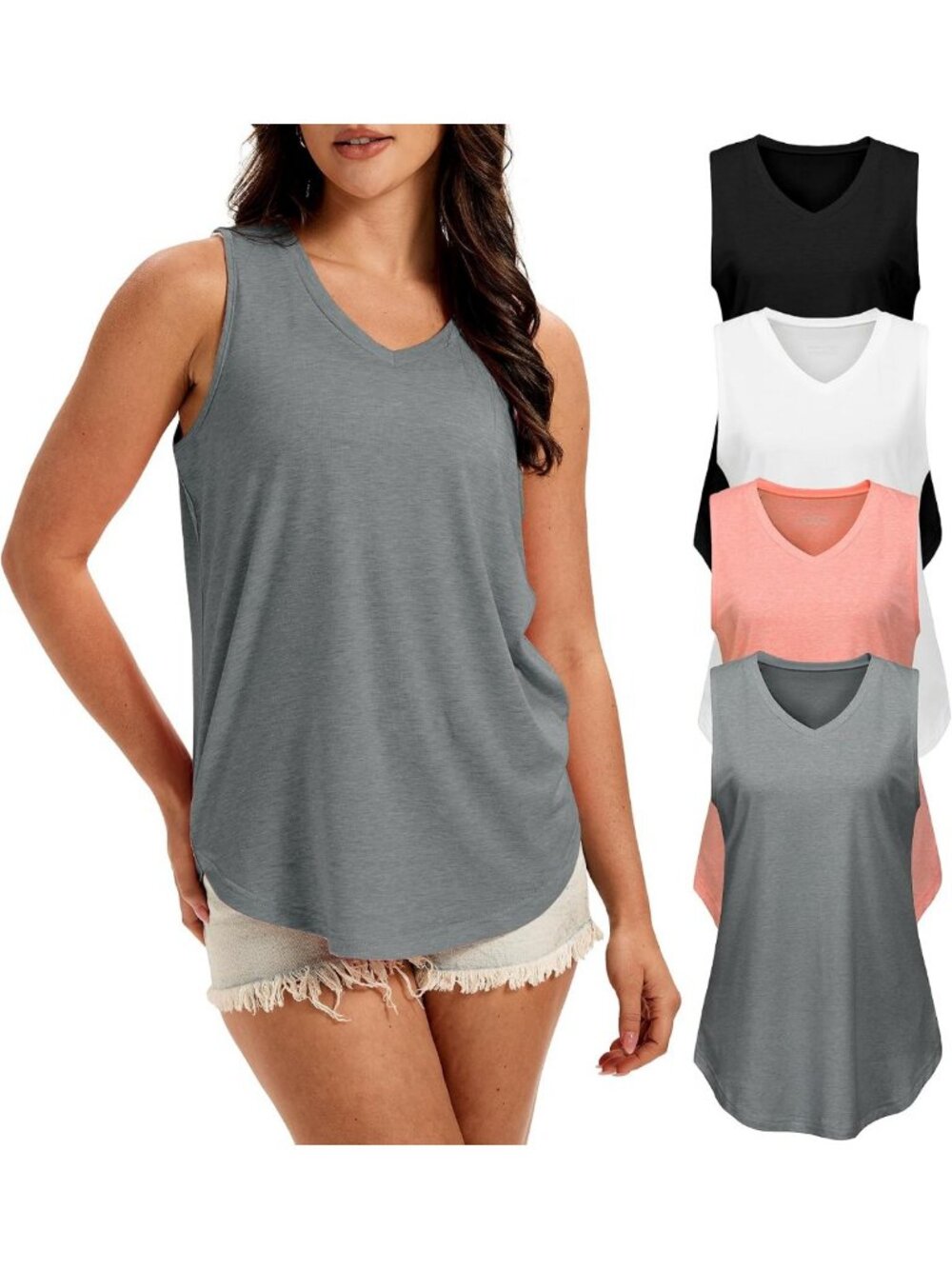 Plus Size V Neck Sleeveless Tank Tops - 4 Pack Women's Casual Essentials